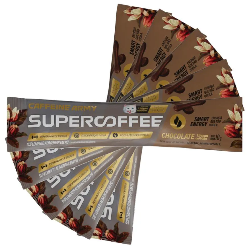 KIT 5 SACHES 10G LINGUA DE GATO - SUPER COFFEE SABOR CHOCOLATE