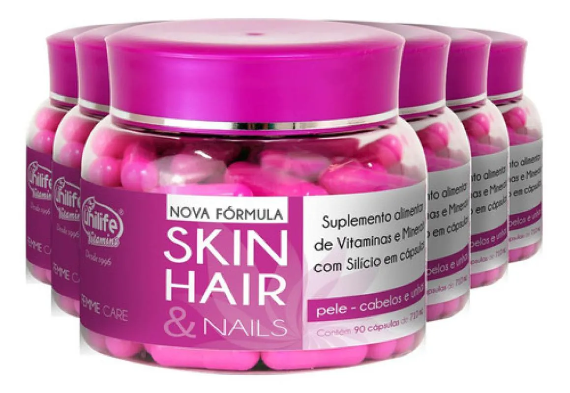 KIT 6 SKIN HAIR E NAILS 90 CAPSULAS - UNILIFE