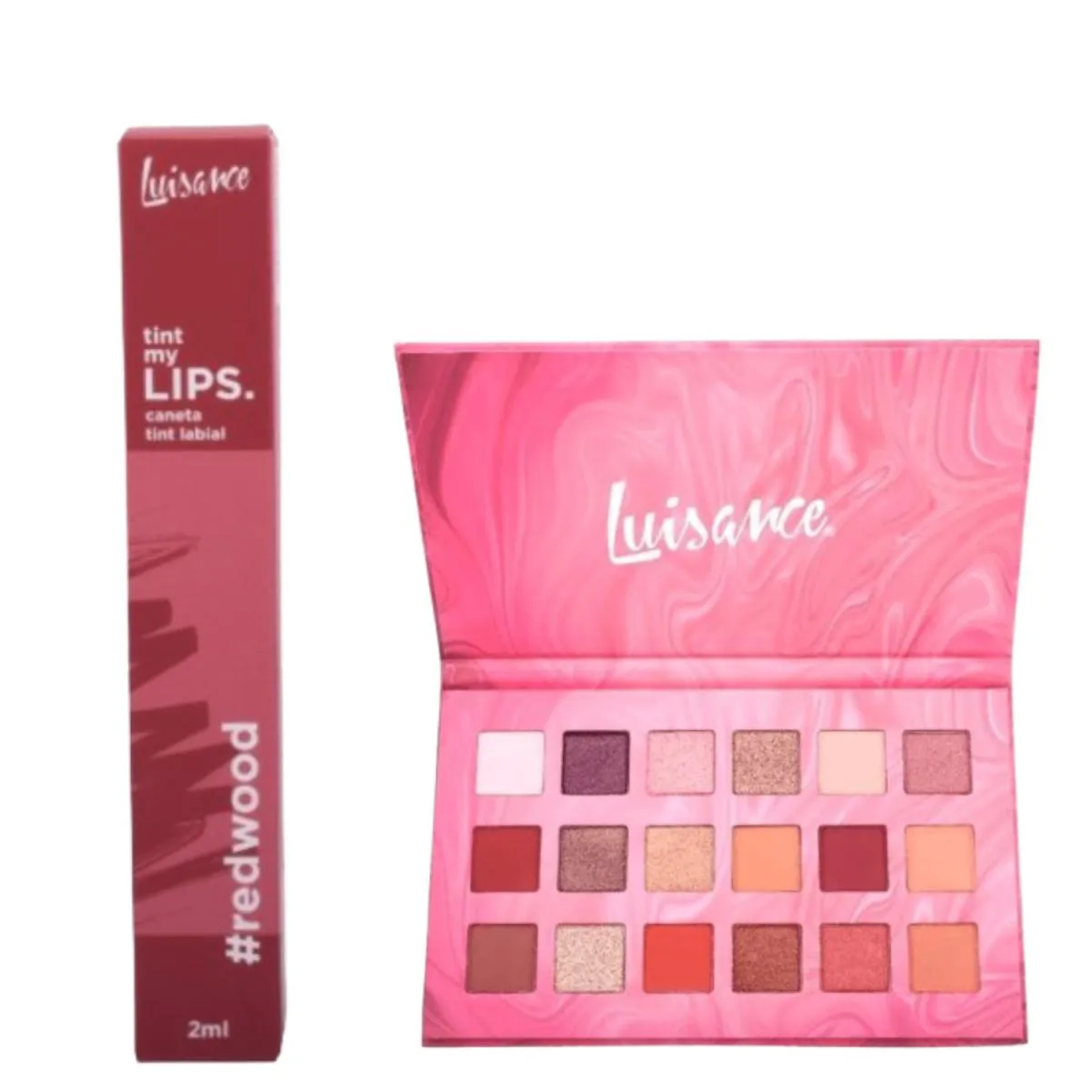 CANETA TINT LABIAL VEGANO REDWOOD + PALETA DE SOMBRAS FANCY MOOD LUISANCE