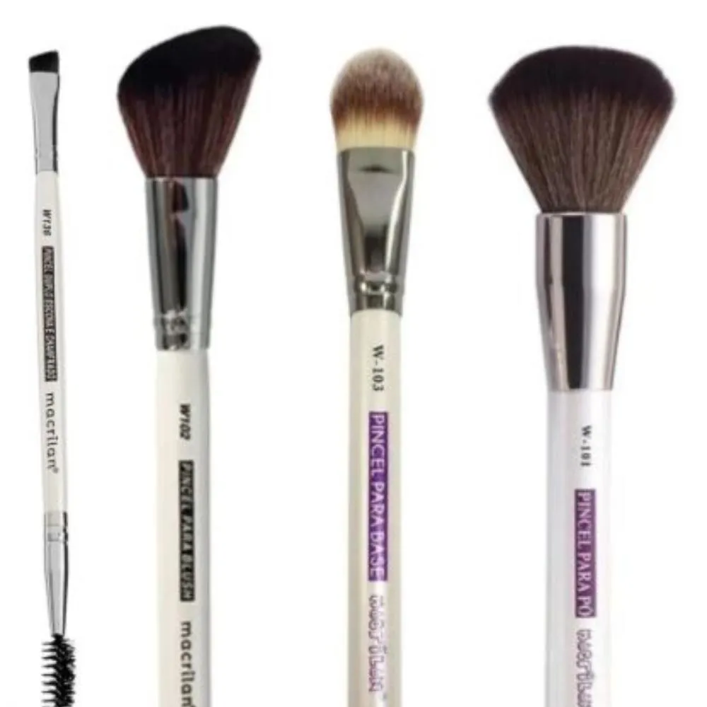KIT 4 PEçAS MAQUIAGEM PROFISSIONAL - LINHA WHITE Pó, BLUSH, BASE, SOBRANCELHAS