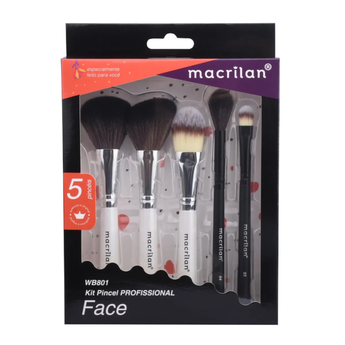 KIT COM 5 PINCéIS PROFISSIONAL PARA FACE MACRILAN - WB801