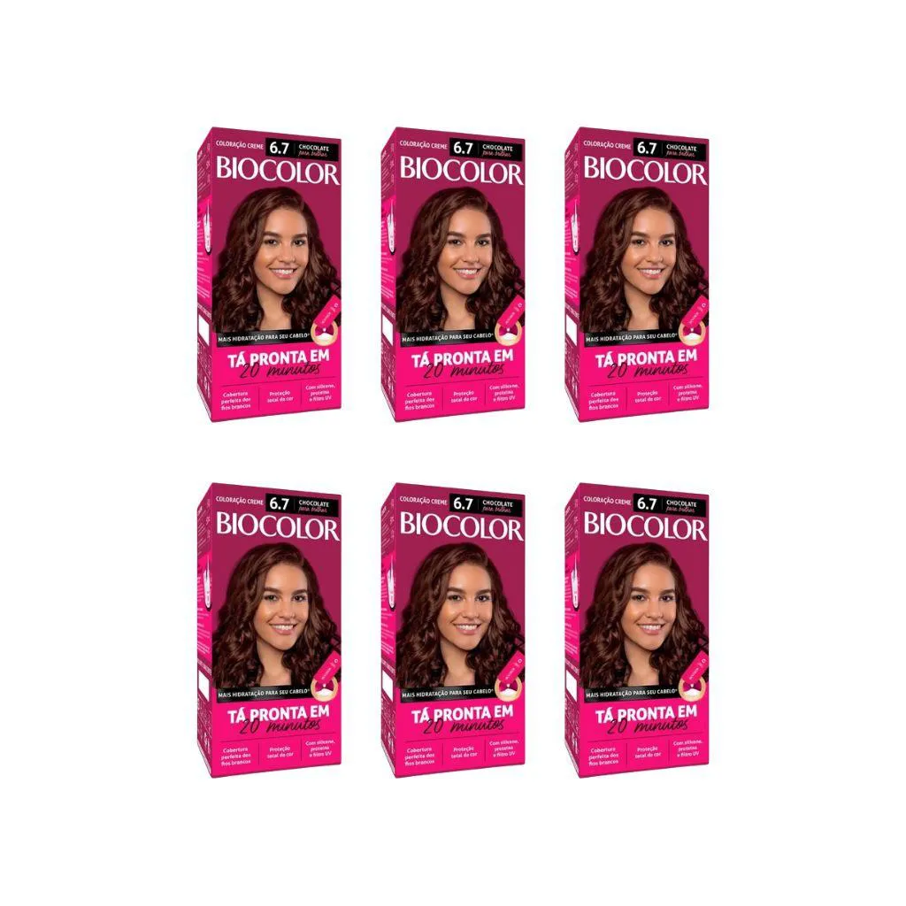 COLORAçAO BIOCOLOR CREME 6.7 MARROM CHOCOLATE-KIT C/6UN