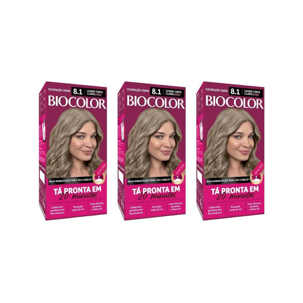 COLORAçAO BIOCOLOR CREME 8.1 LOURO CINZA CLARO ESTILOSO -3UN