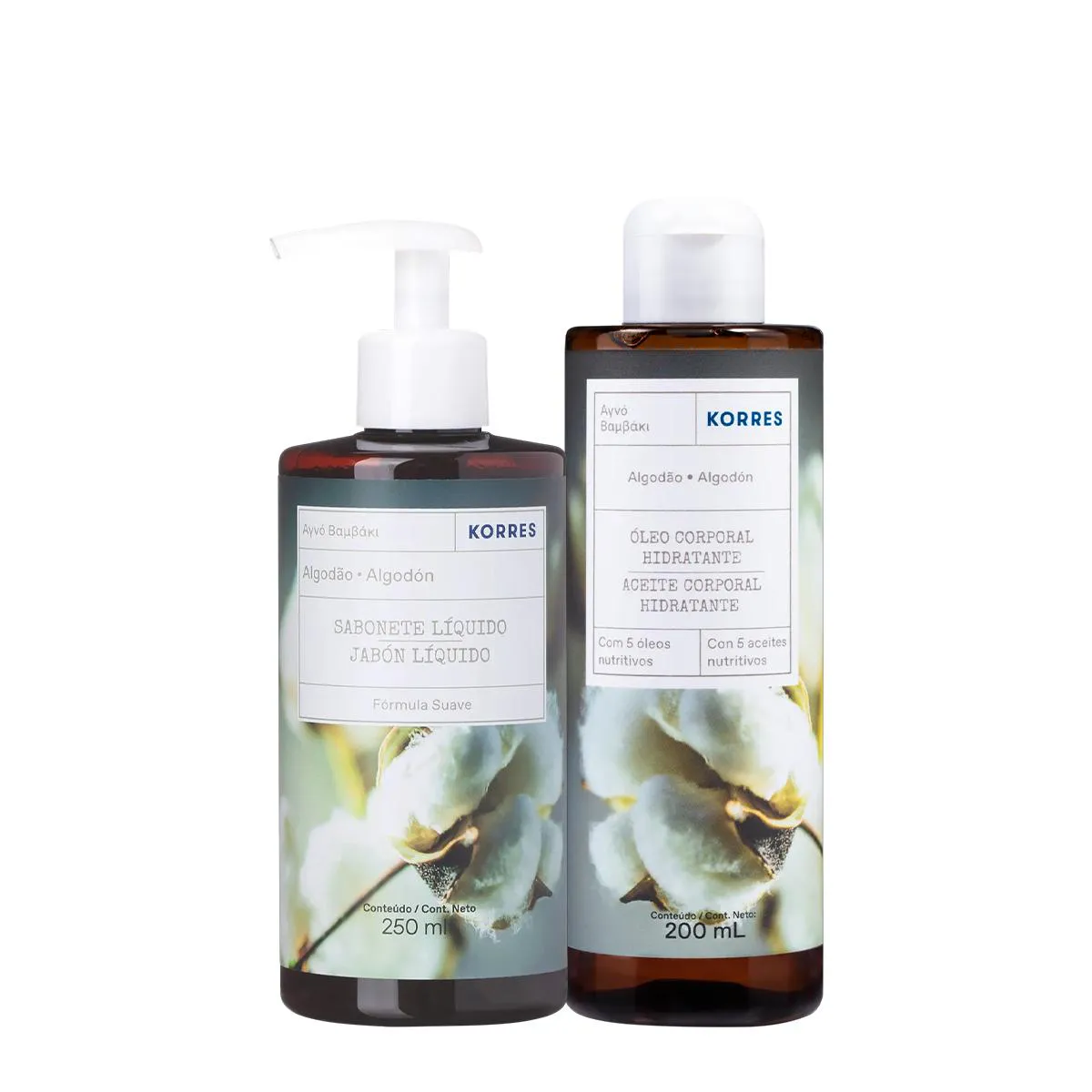 KIT KORRES ALGODãO PURO SABONETE ÓLEO CORPORAL (2 PRODUTOS)