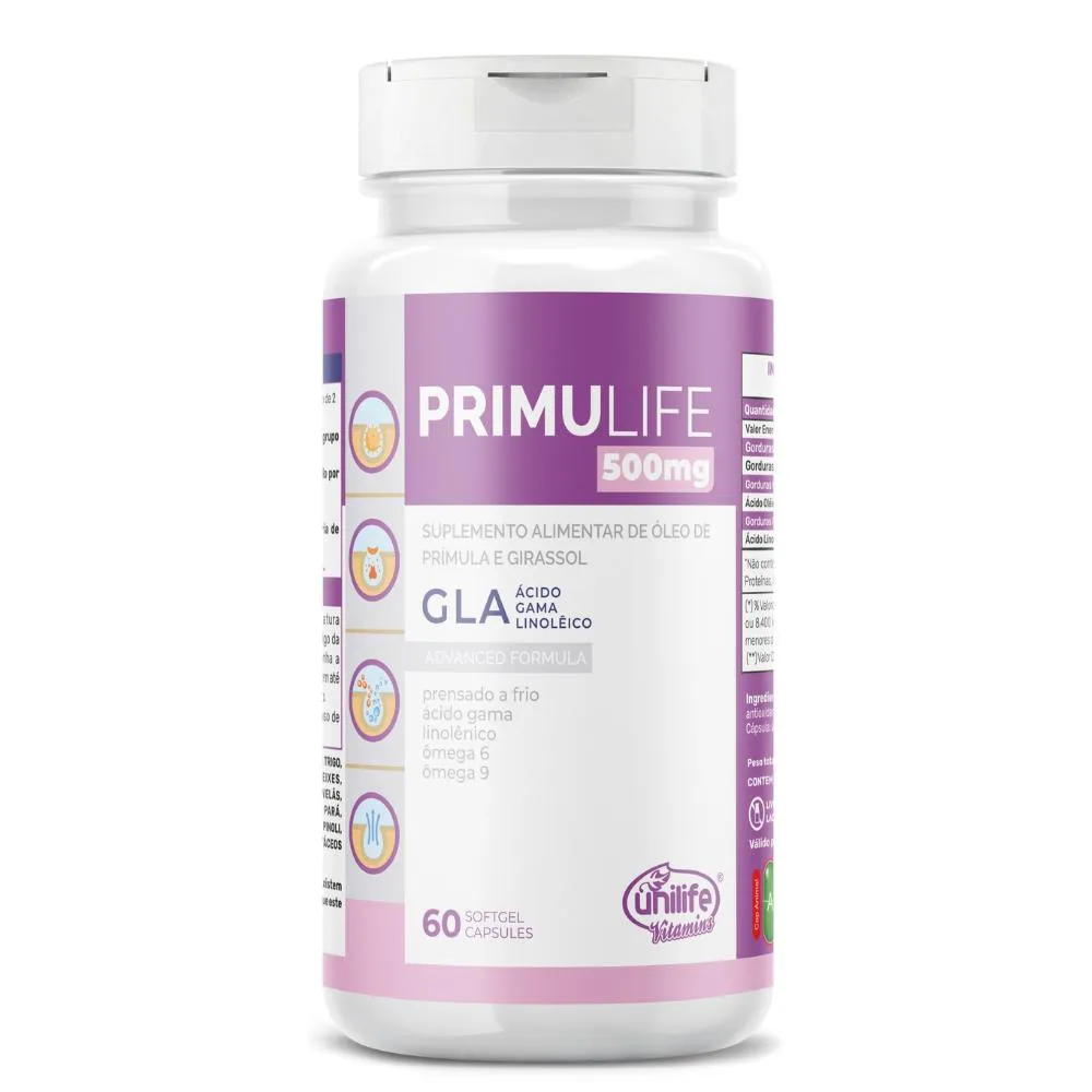 ÓLEO DE PRíMULA E GIRASSOL PRIMULIFE 60 CáPSULAS 500MG UNILIFE