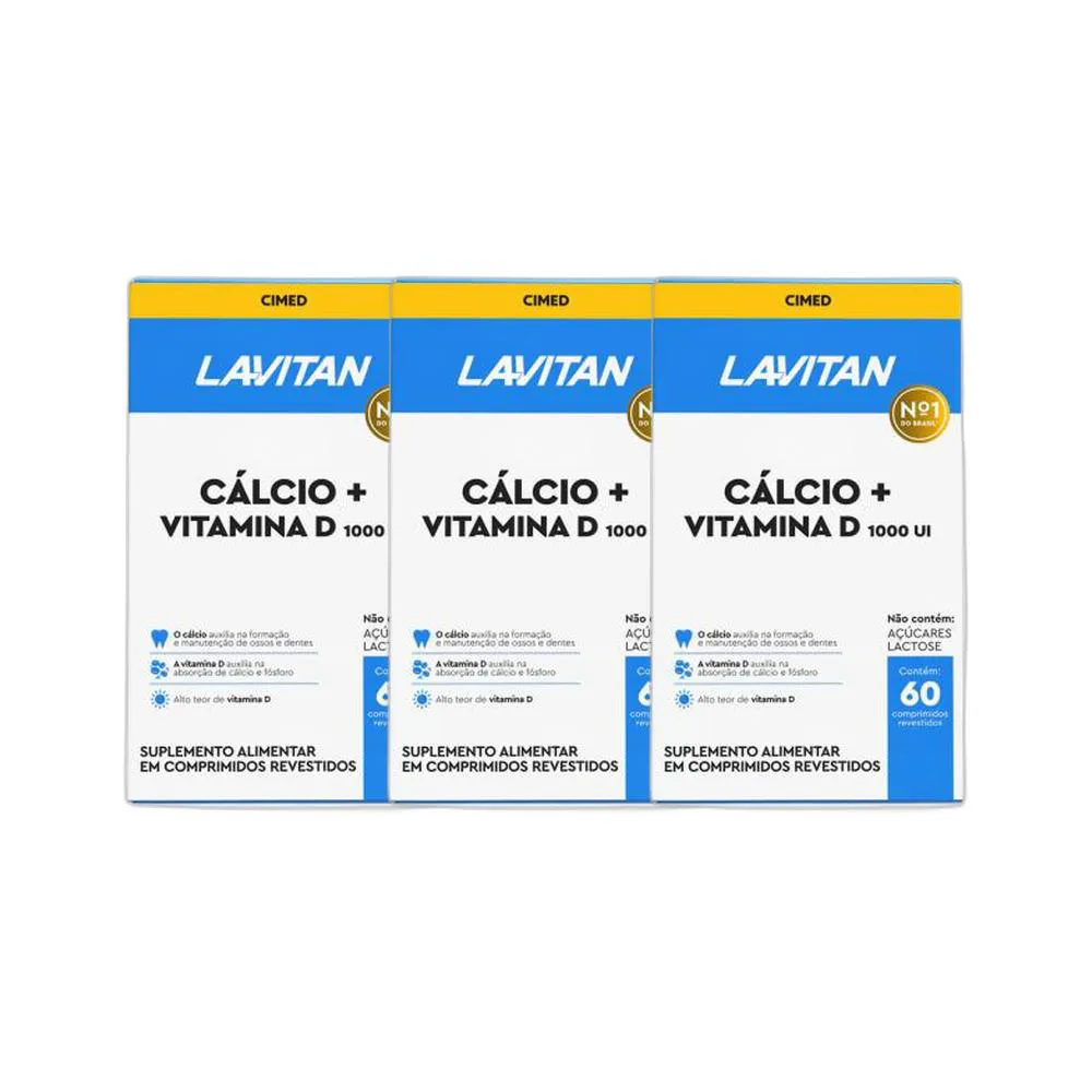 KIT 3X VITAMINA LAVITAN CáLCIO + VITAMINA D3 60 CPR - CIMED