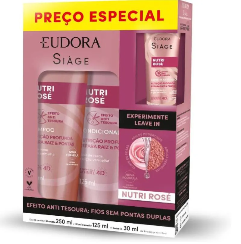KIT    SIàGE EUDORA NUTRI ROSé- SHAMPOO 250ML + CONDICIONADOR 125ML + LEAVE-IN 30ML
