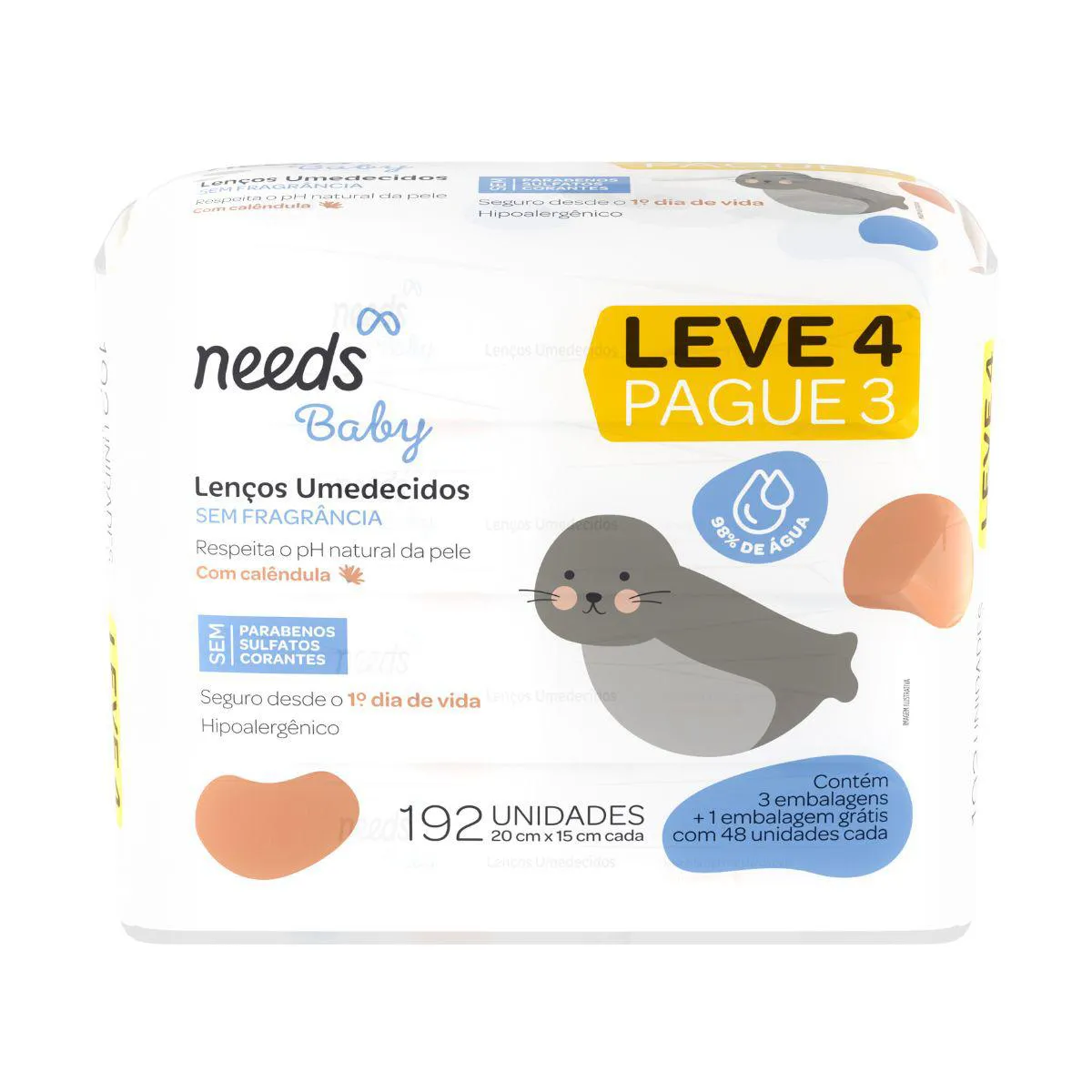 Lenço Umedecido Needs Baby Sem Fragrância 192 Unidades