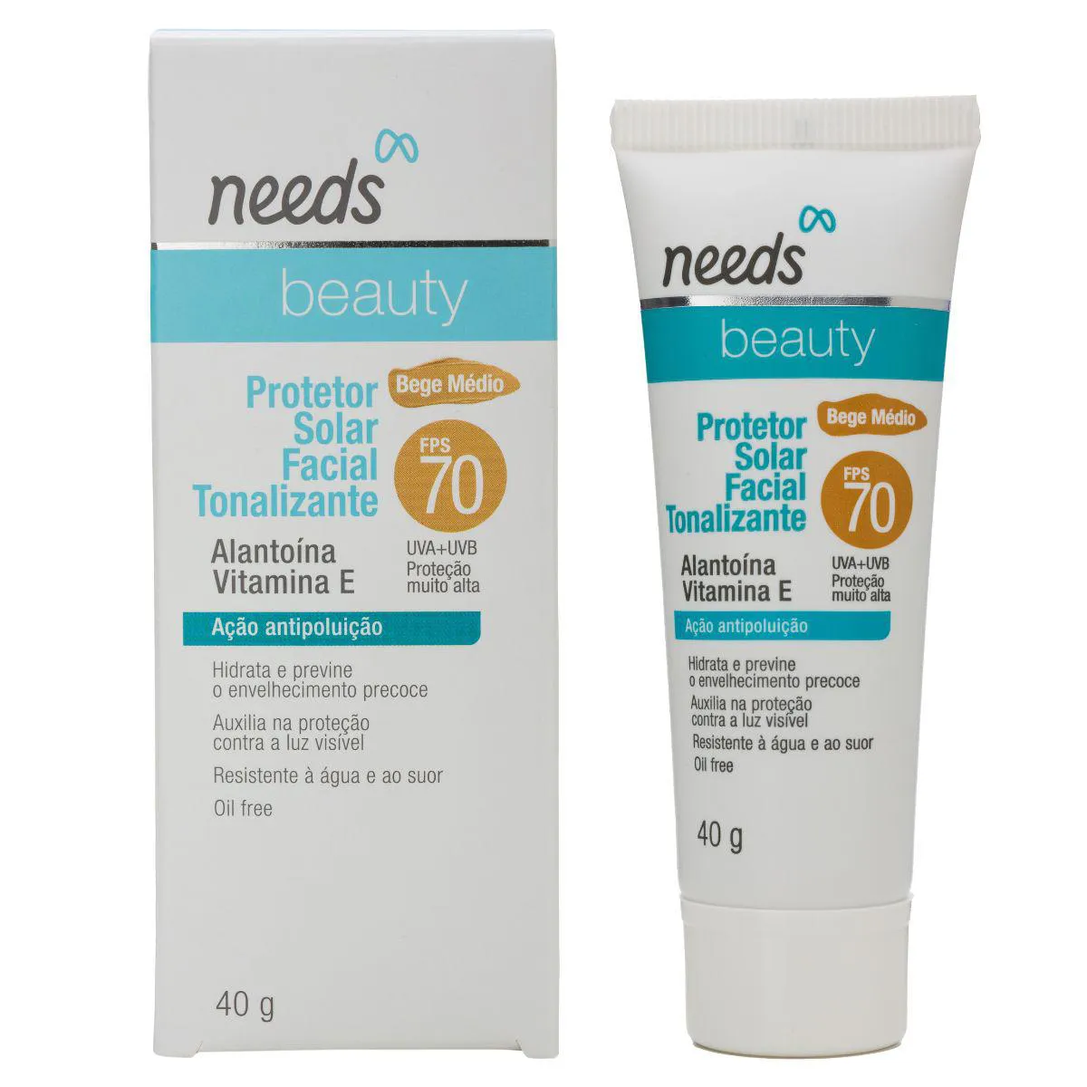 Protetor Solar Facial Needs Beauty FPS 70 Bege Médio 40g