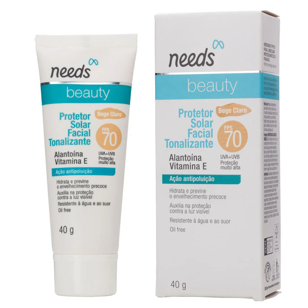 Protetor Solar Facial Needs Beauty FPS 70 Bege Claro 40g