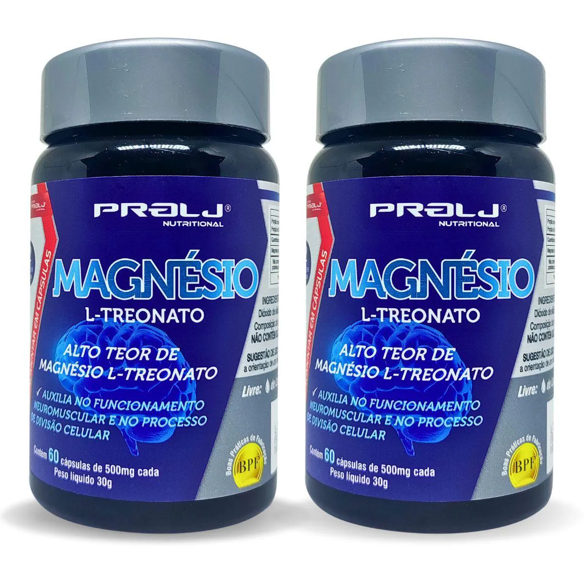 KIT 2 MAGNÉSIO L-TREONATO 500MG 60 CÁPSULAS PROLJ NUTRITIONAL