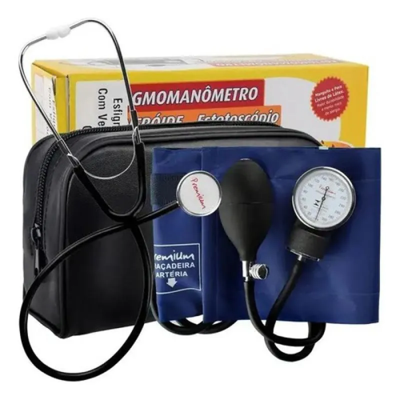 KIT ESFIGMOMANôMETRO APARELHO DE PRESSãO + ESTETOSCóPIO Azul