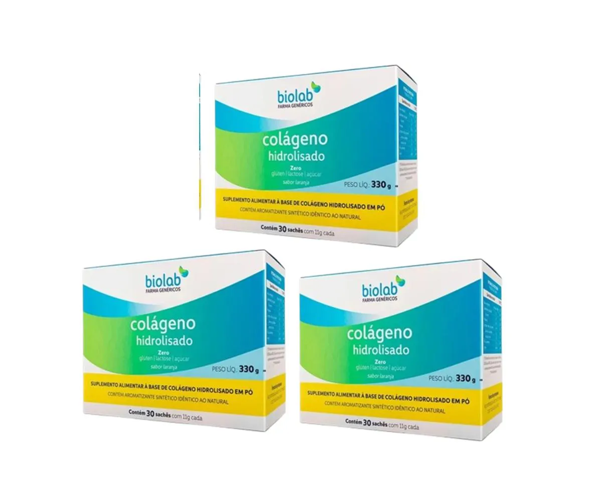 COLáGENO HIDROLISADO LARANJA BIOLAB ( KIT 3X30 SACHêS )