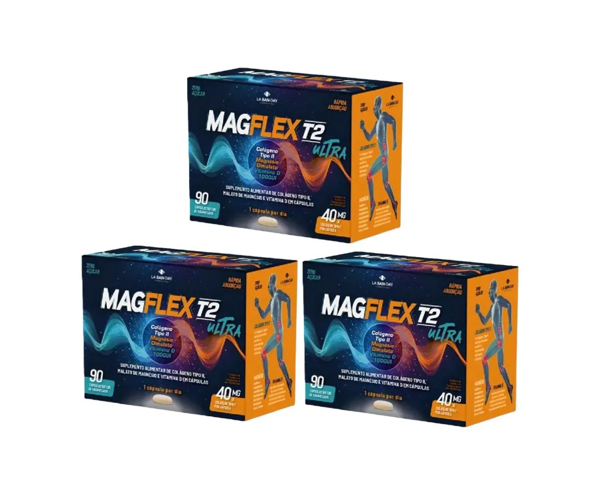 KIT 3 MAGFLEX T2 ULTRA COLáGENO TIPO2 MAG VIT D - 60 CáPS
