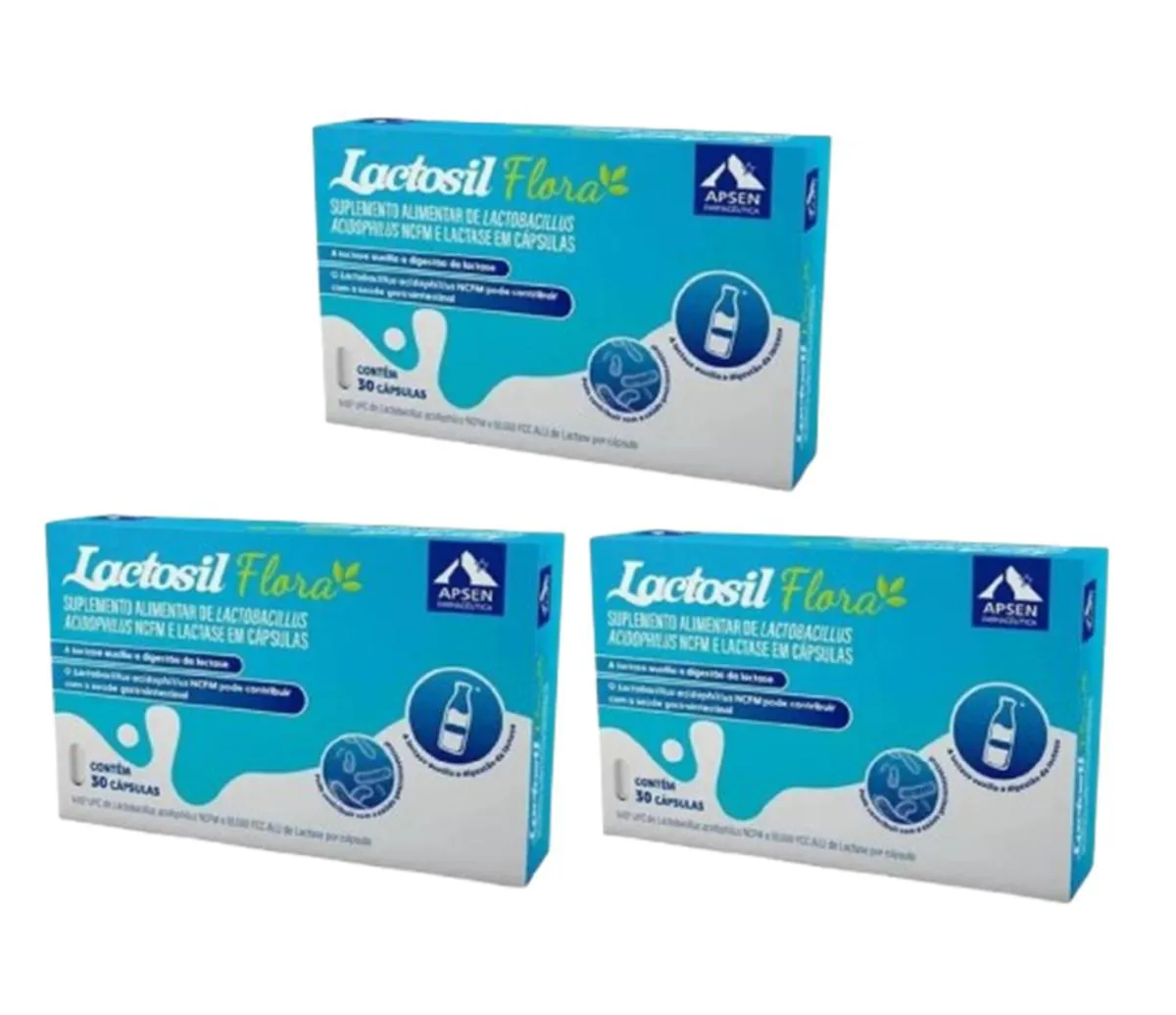 KIT 3 SUPLEMENTO ALIMENTAR LACTOSIL FLORA 30 CáPS - APSEN