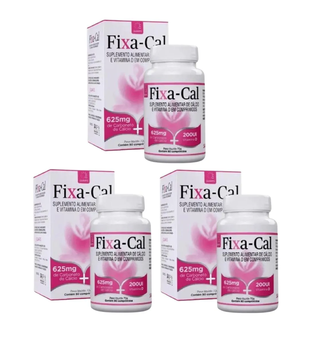 KIT 3 SUPLEMENTO FIXA-CAL CáLCIO 625MG+VIT D 90CPR - QUARIS