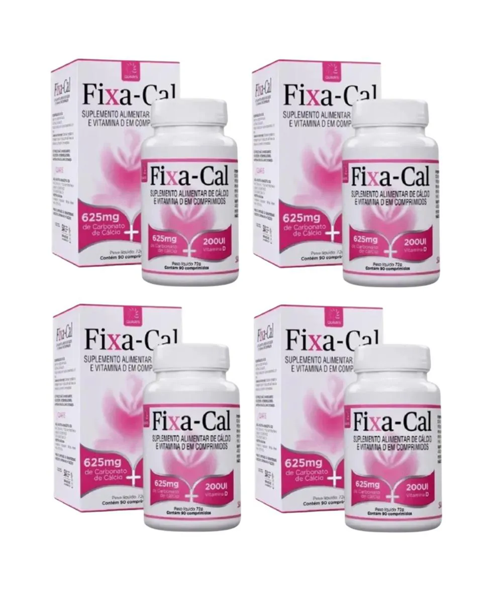 KIT 4 SUPLEMENTO FIXA-CAL CáLCIO 625MG+VIT D 90CPR - QUARIS