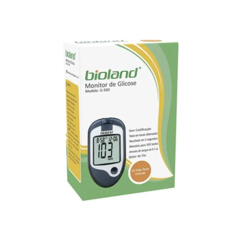 KIT MONITOR DE GLICOSE G-500AZ AZUL COM 25 FITAS + 25 LANCETAS - BIOLAND