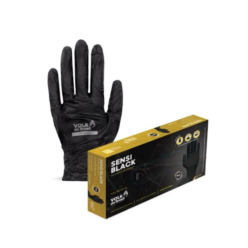 LUVA NITRíLICA DESCARTáVEL SENSI BLACK 50 UNIDADES - VOLK DO BRASIL - EG G Preto