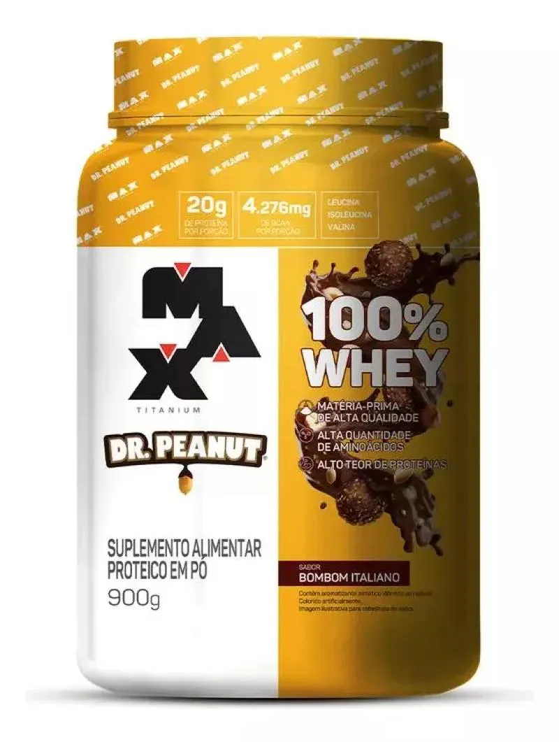 100% WHEY DR.PEANUT POTE SABOR BOMBOM ITALIANO 900G MAX TITANIUM