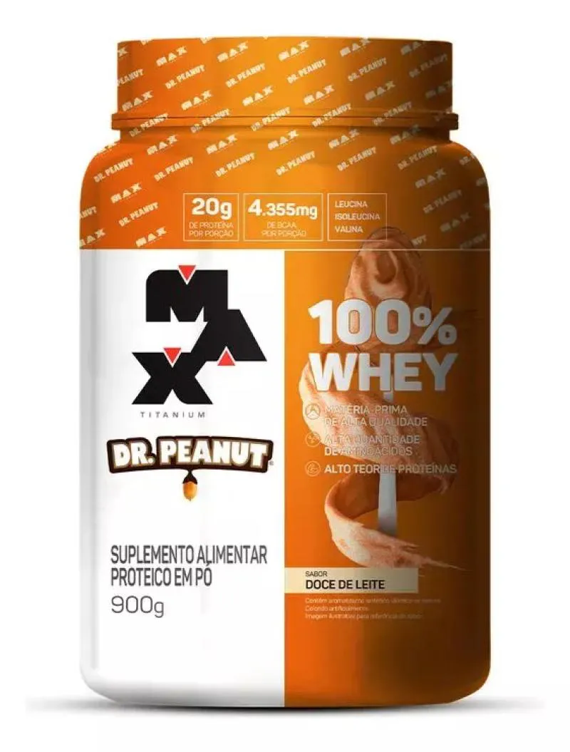 100% WHEY DR.PEANUT POTE SABOR DOCE DE LEITE 900G MAX TITANIUM