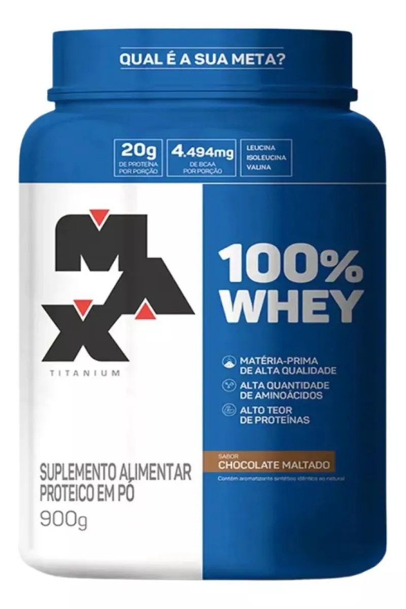100% WHEY POTE SABOR CHOCOLATE MALTADO 900G MAX TITANIUM
