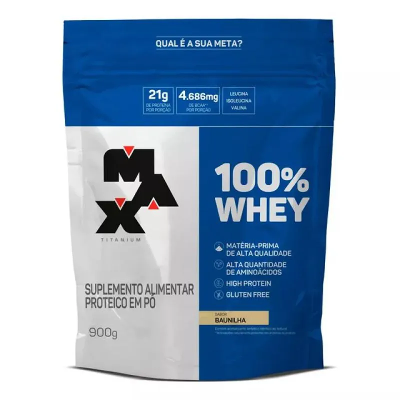 100% WHEY REFIL SABOR BAUNILHA 900G MAX TITANIUM