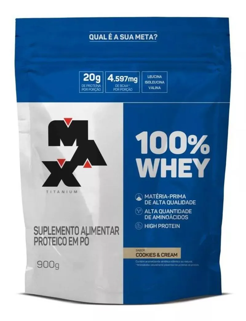 100% WHEY REFIL SABOR COOKIES E CREAM 900G MAX TITANIUM