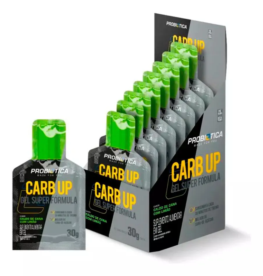 CARB UP GEL SUPER FóRMULA 10UN SABOR CALDO DE CANA COM LIMãO PROBIóTICA