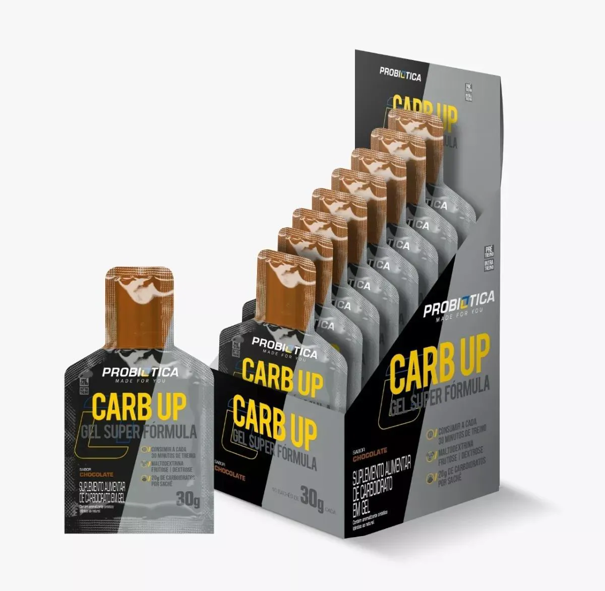 CARB UP GEL SUPER FóRMULA 10UN SABOR CHOCOLATE PROBIóTICA