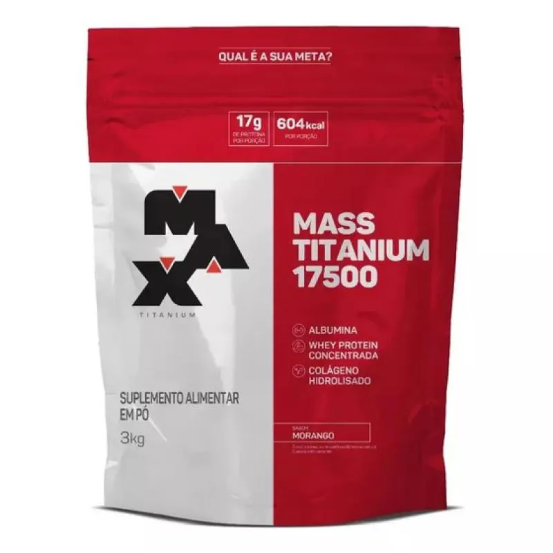 HIPERCALóRICO MASS TITANIUM 17500 REFIL MORANGO 3KG MAX TITANIUM
