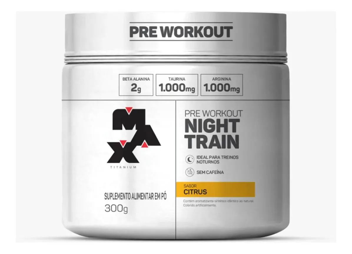 NIGHT TRAIN PRé TREINO SEM CAFEINA SABOR CITRUS 300G MAX TITANIUM