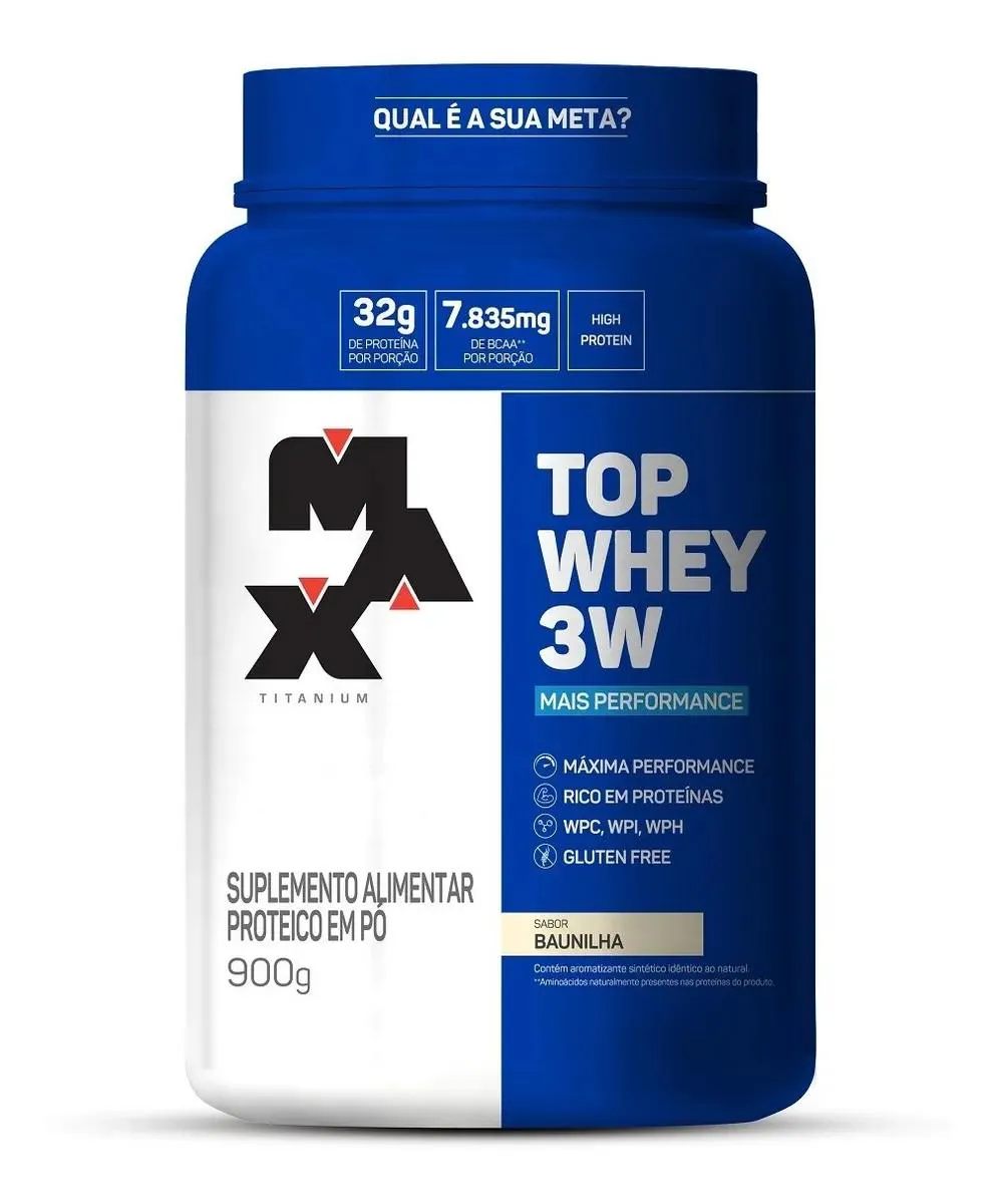 TOP WHEY 3W POTE SABOR BAUNILHA 900G MAX TITANIUM