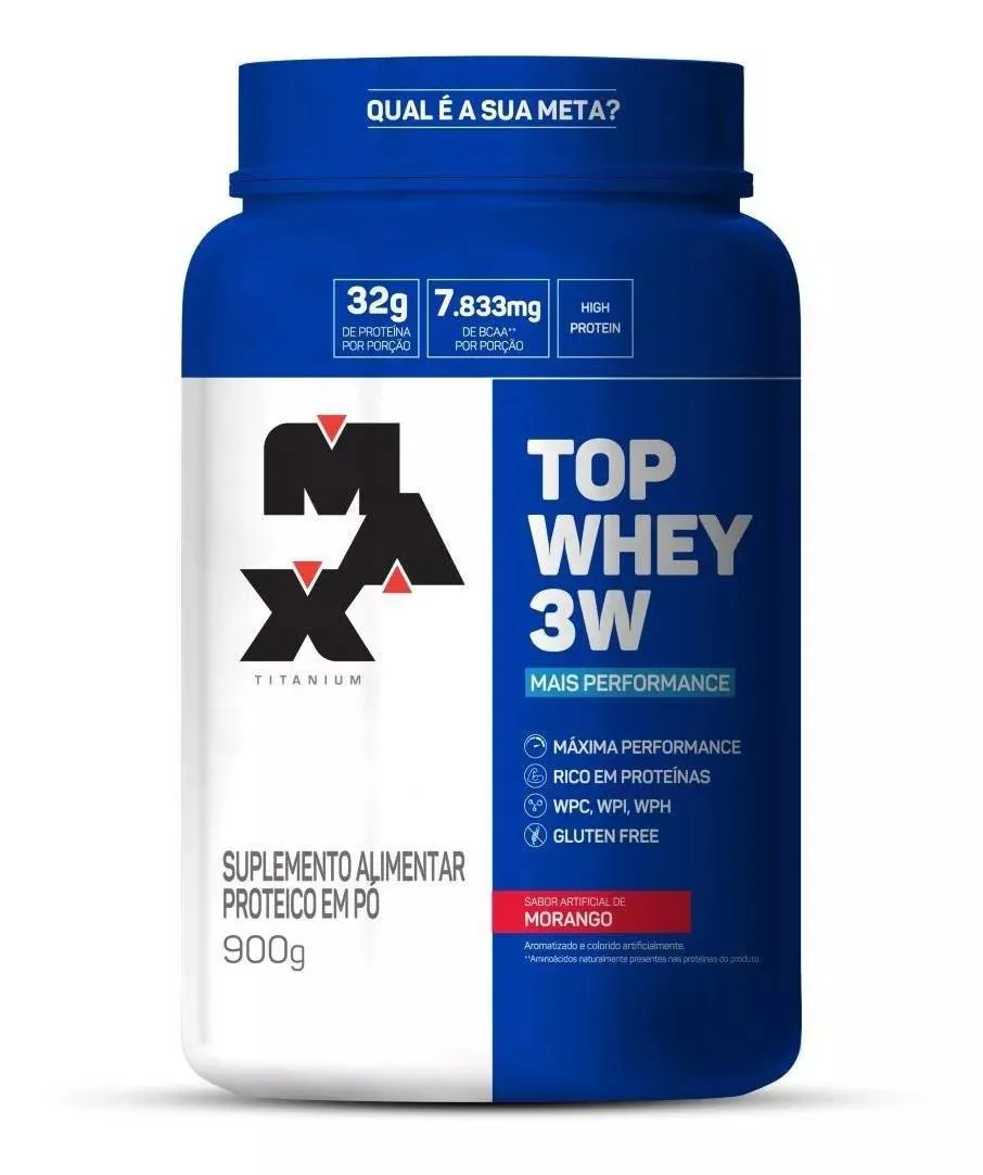 TOP WHEY 3W POTE SABOR MORANGO 900G MAX TITANIUM