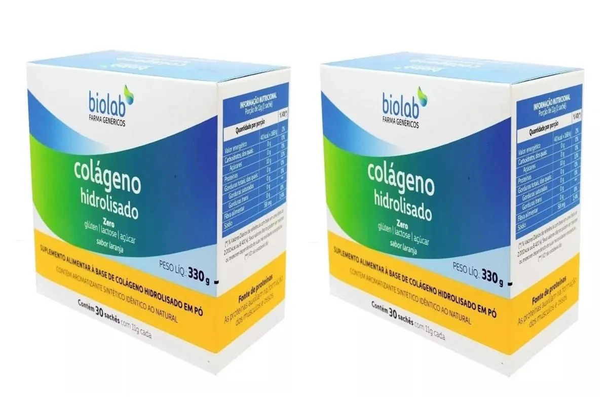 KIT 2 COLáGENO HIDROLISADO LARANJA 30 SACHêS - BIOLAB