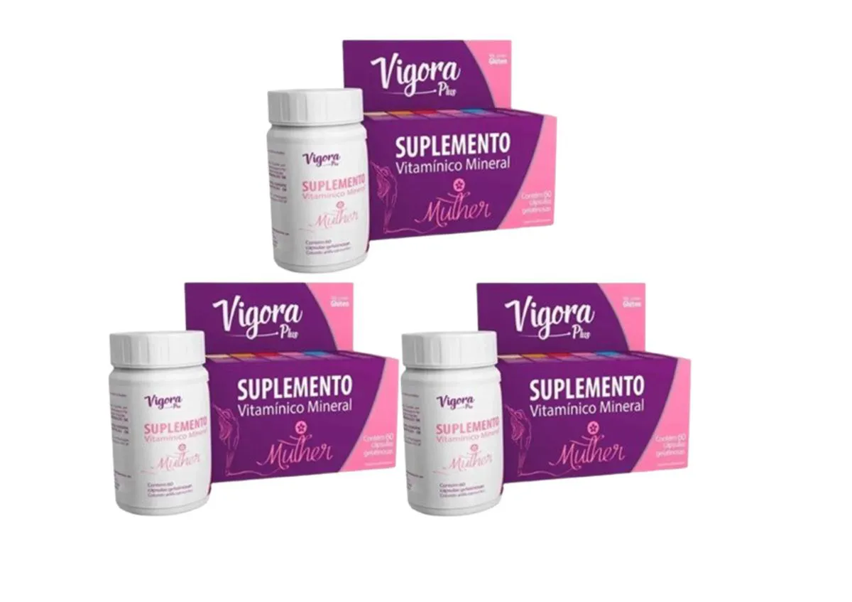 KIT 3 SUPLEMENTO VIGORA PLUS MULTIVITAMíNICO MULHER 60 CáPS