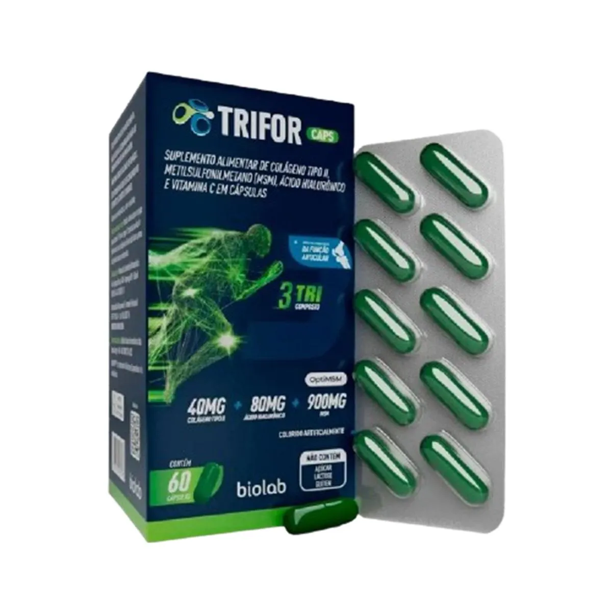 TRIFOR COLáGENO TIPO 2 + HIALURôNICO + MSM - 60 CáPSULAS