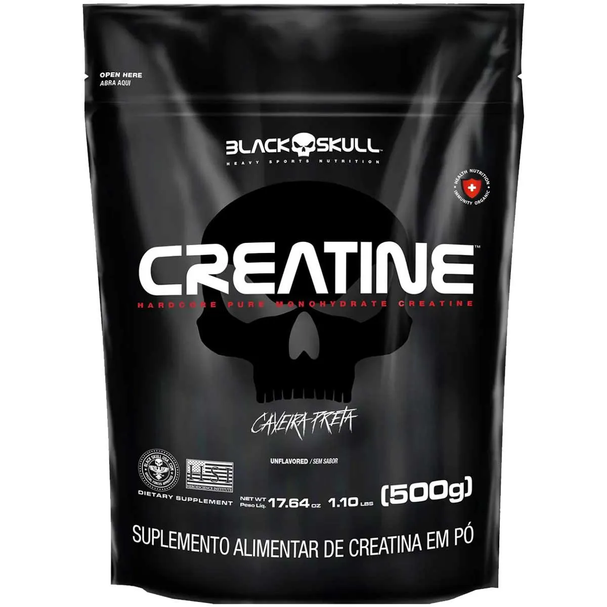 CREATINA MONOHIDRATADA 500G 100% PURA BLACK SKULL SEM SABOR