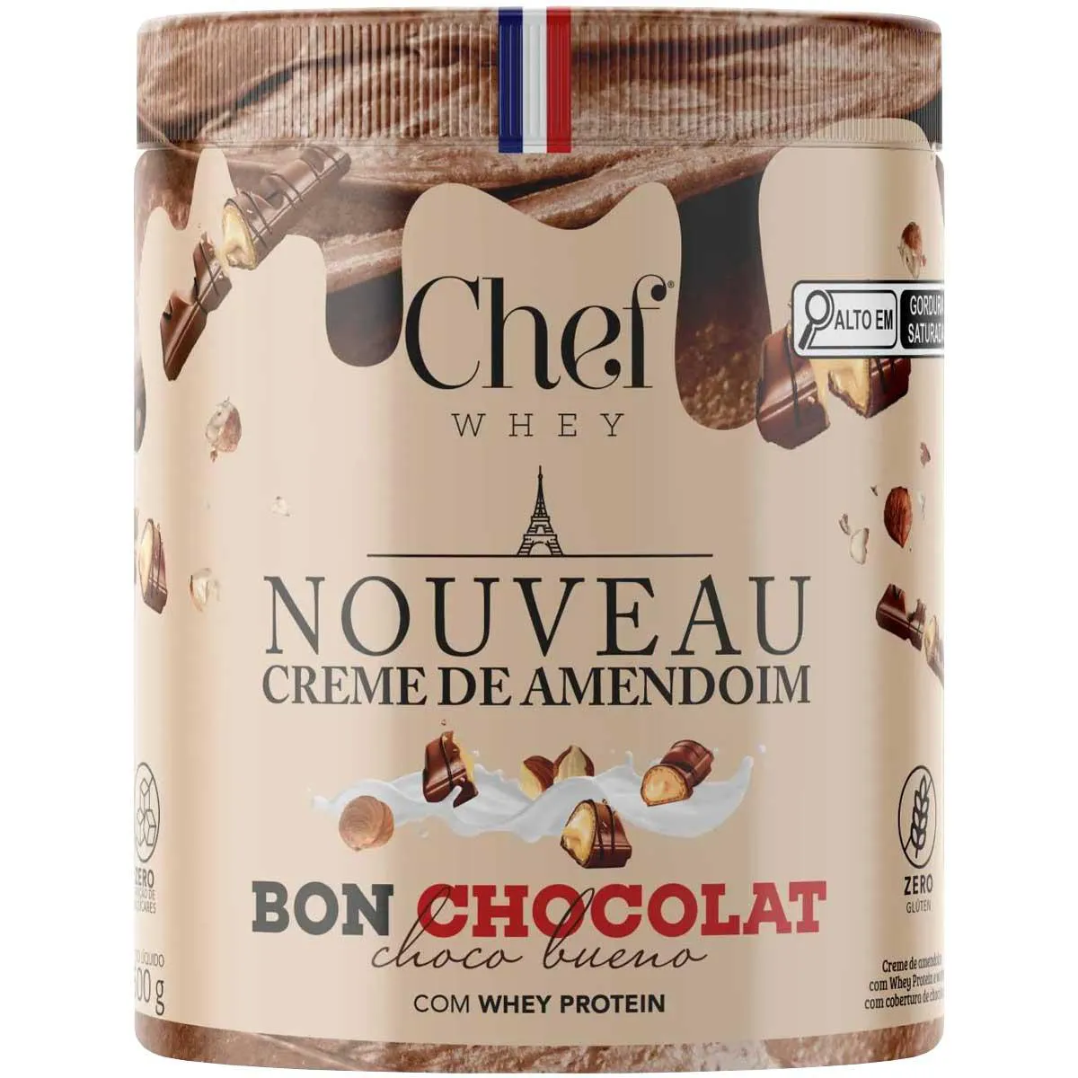 CREME DE AMENDOIM SEM AçUCAR CHEF WHEY POTE 600G CHOCO BUENO