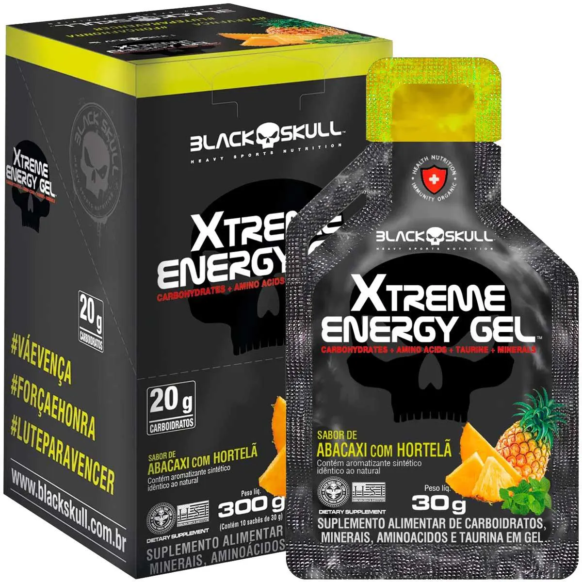 GEL CARBOIDRATO XTREME ENERGY GEL C/ 10 ABACAXI BLACK SKULL