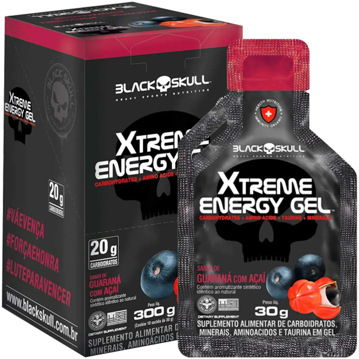GEL CARBOIDRATO XTREME ENERGY GEL C/ 10 GUARANA BLACK SKULL