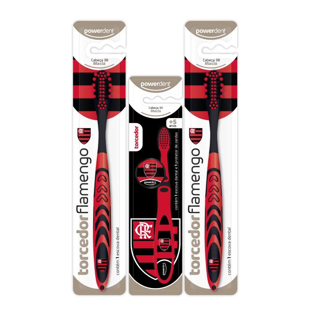 KIT 2 ESCOVA DE DENTES ADULTA E 1 INFANTIL FLAMENGO
