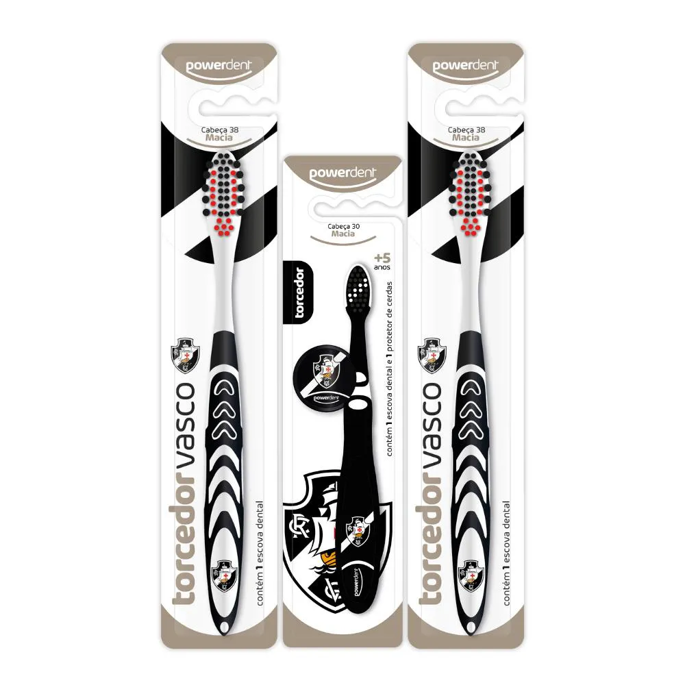 KIT 2 ESCOVA DE DENTES ADULTO E 1 INFANTIL VASCO