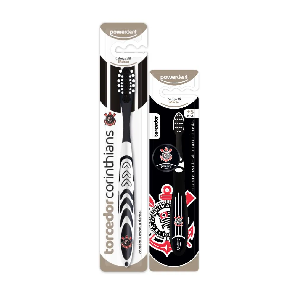 KIT 2 ESCOVAS DE DENTES CORINTHIANS 1 ADULTA E 1 INFANTIL