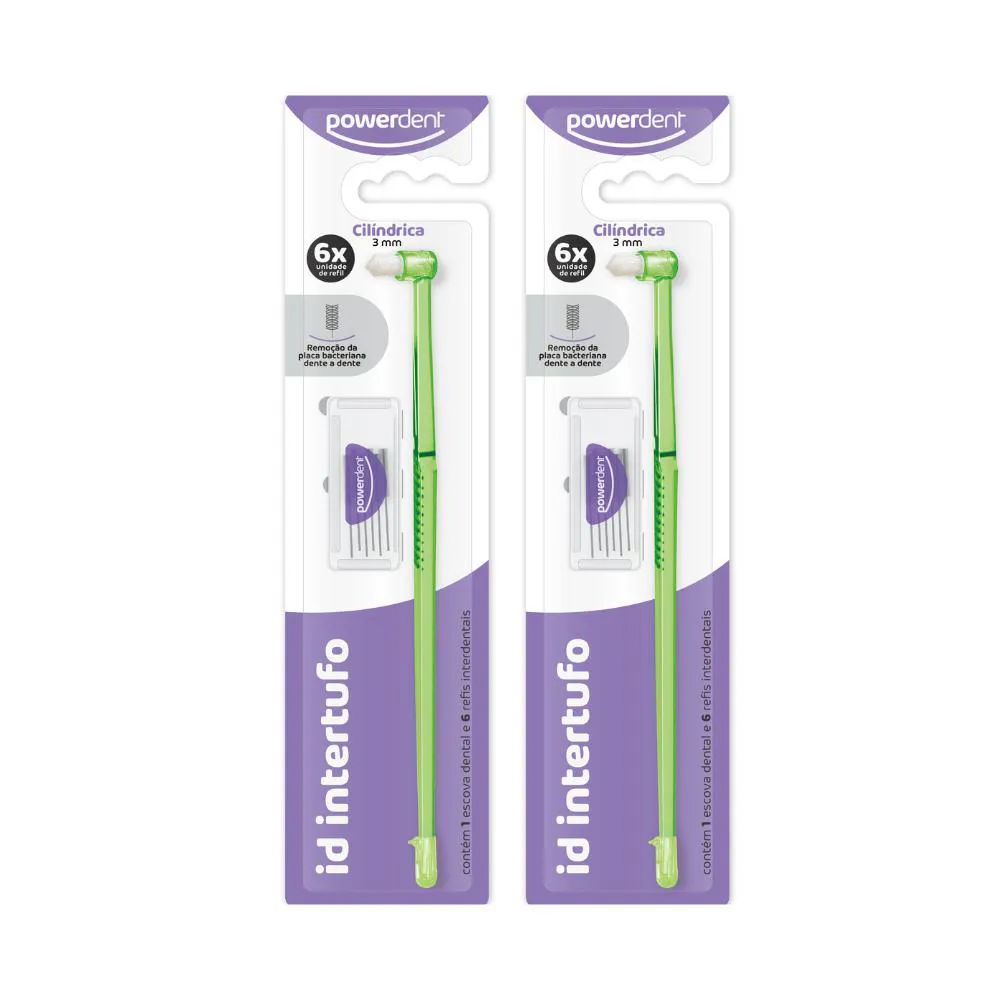 KIT 2 ESCOVAS DE DENTES INTERTUFO CILíNDRICA 3MM Verde