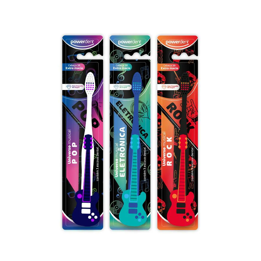 KIT 3 ESCOVAS DE DENTES UNIVERSO MUSICAL