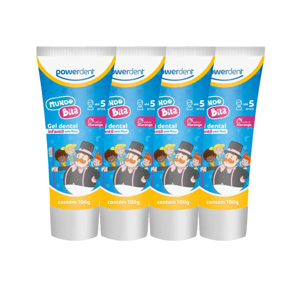 KIT 4 GéIS DENTAIS INFANTIL POWERDENT MUNDO BITA 100G