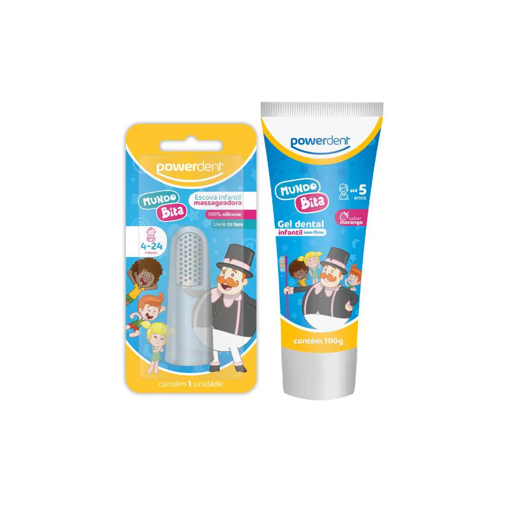 KIT ESCOVA DE DENTES MASSAGEADORA + GEL DENTAL MUNDO BITA