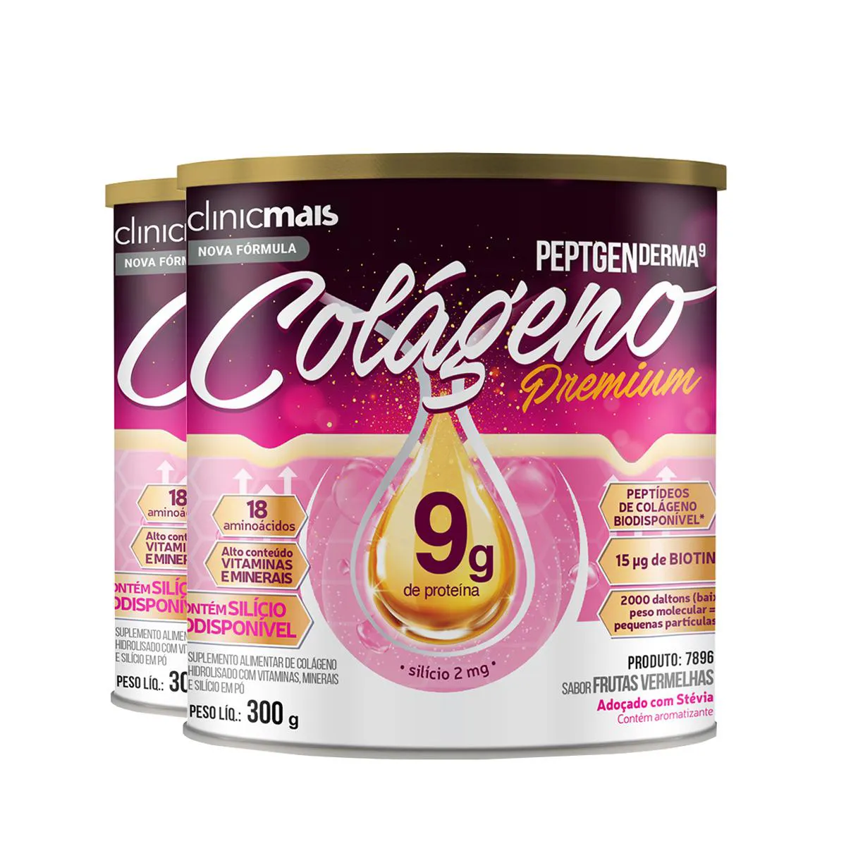 KIT 2 COLáGENO PEPTGENDERMA CLINICMAIS 300G FRUTAS VERMELHAS