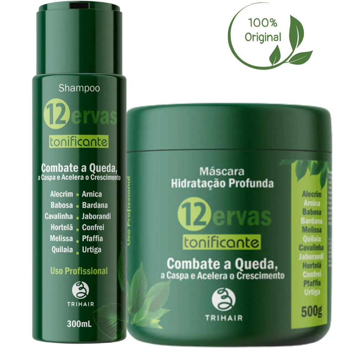 KIT 12 ERVAS MáSCARA 500G E SHAMPOO 12 ERVAS 300ML TRIHAIR